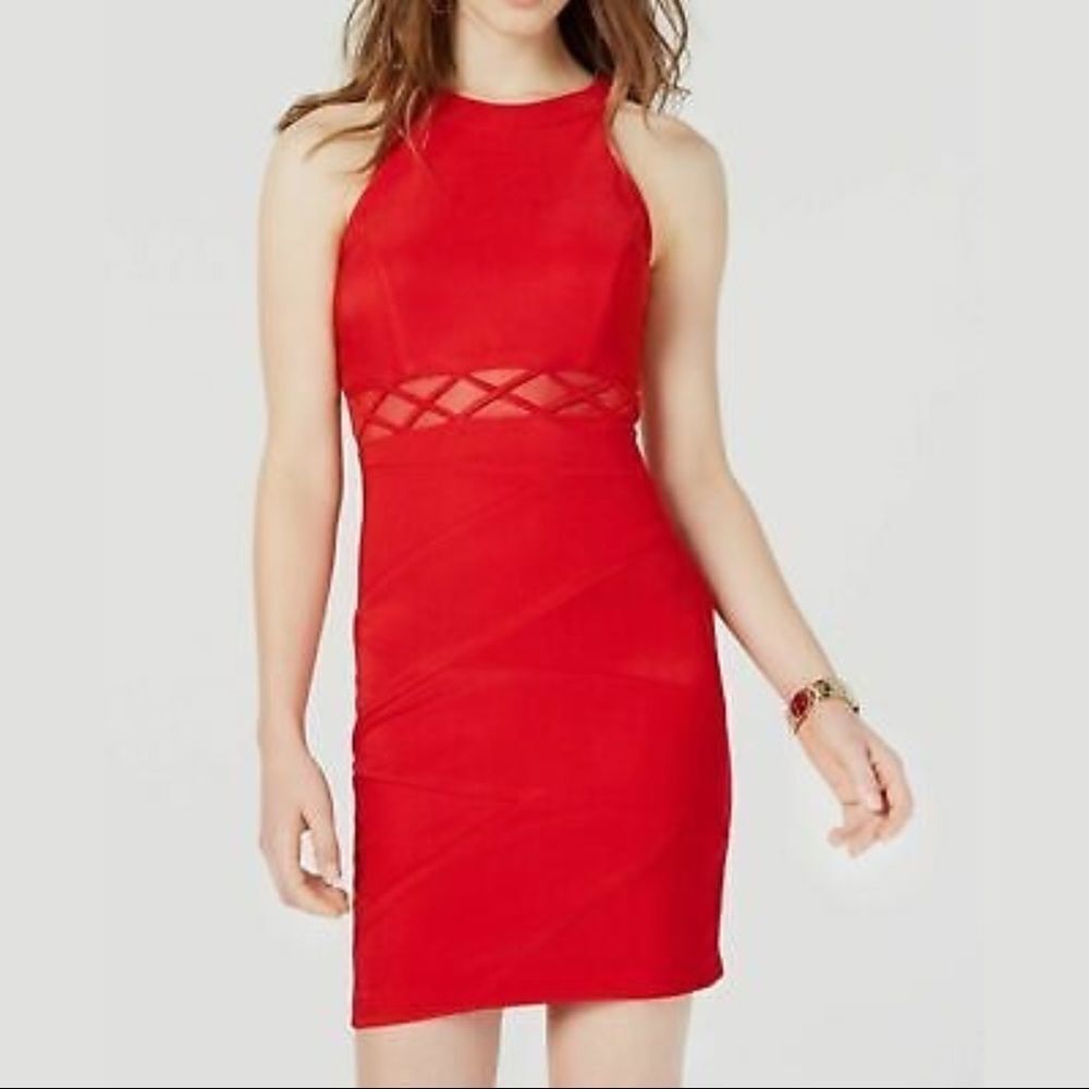 ✨Red Mesh Halter Stretch Bodycon Party Dress ✨